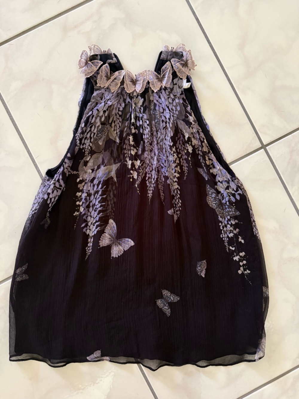 ZIMMERMANN Botanica Black Lavender Tea Silk Top with Butterfly Appliqués $425 - Picture 9 of 16